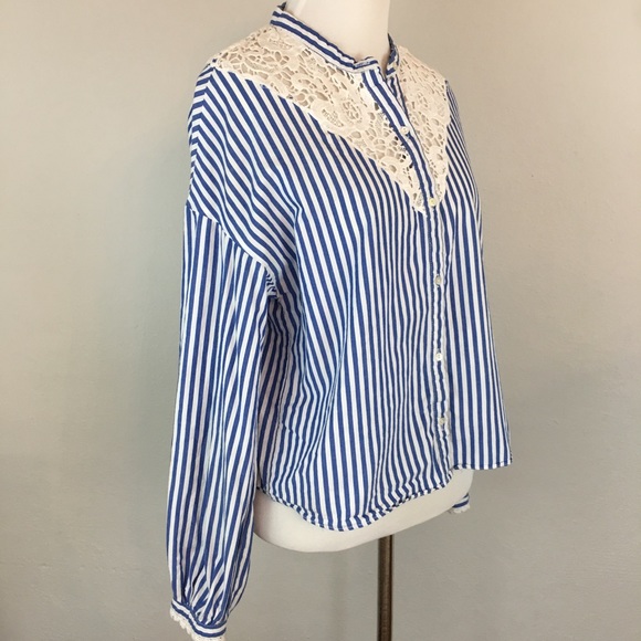 Zara Trafaluc Blue White Striped Blouse XS - Picture 2 of 8